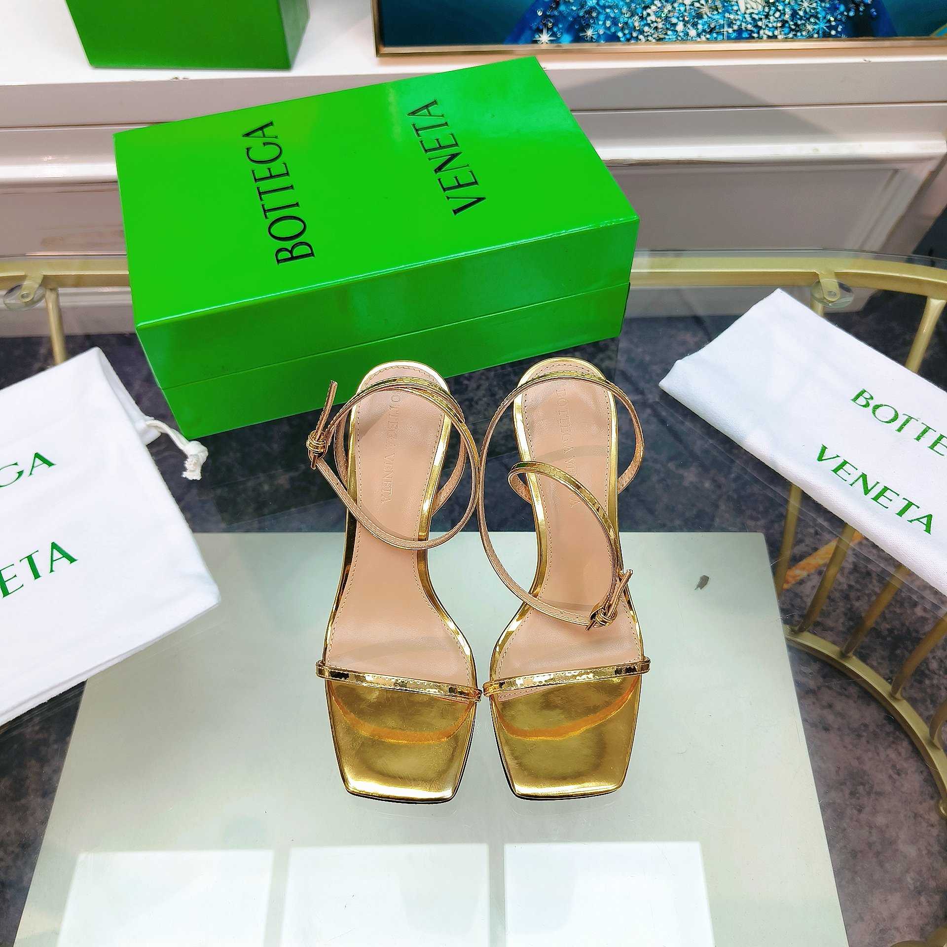 Bottega Veneta Gold Knot Gold Sandals Heels - DesignerGu