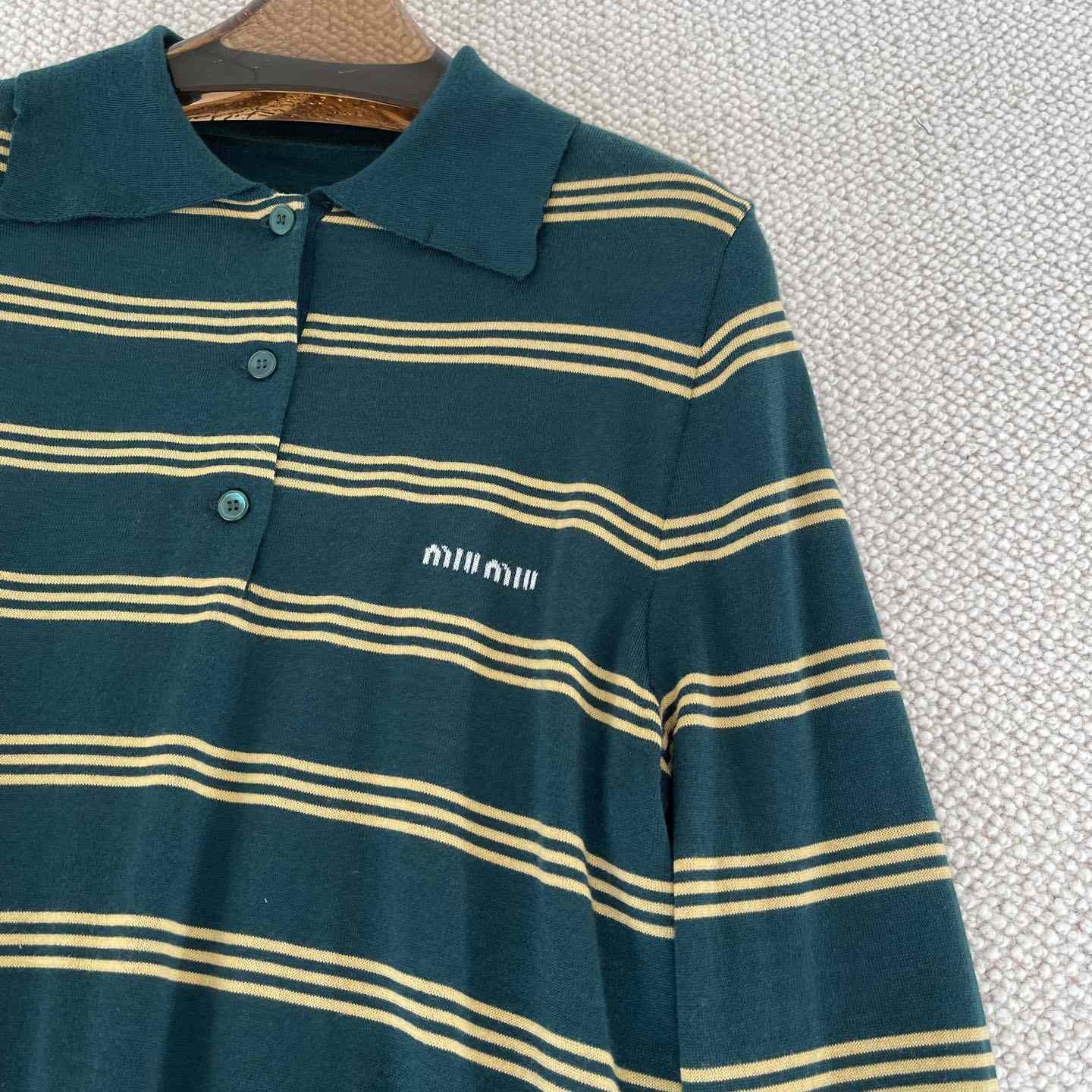Miu Miu Women's Green and White Striped Sweater - DesignerGu