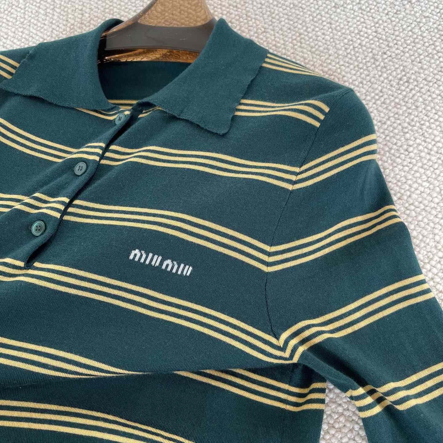 Miu Miu Women's Green and White Striped Sweater - DesignerGu