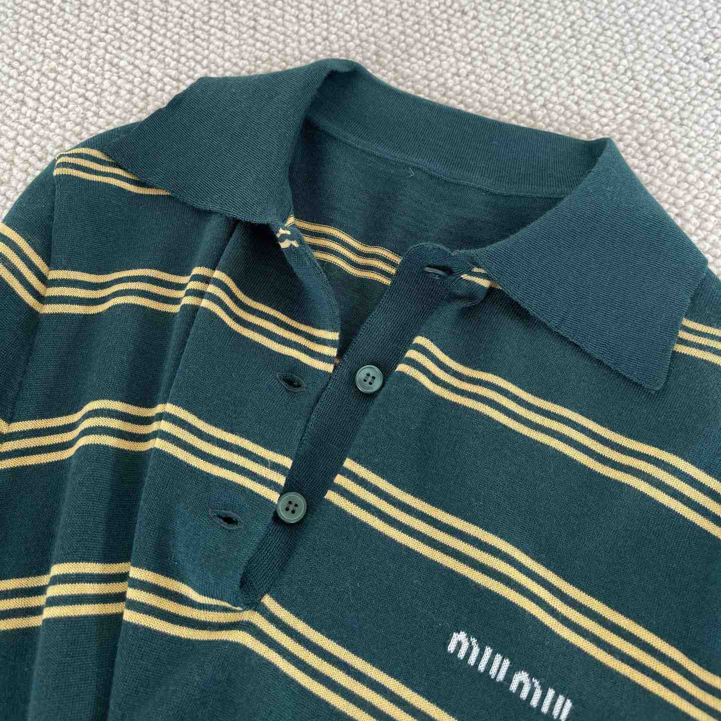 Miu Miu Women's Green and White Striped Sweater - DesignerGu