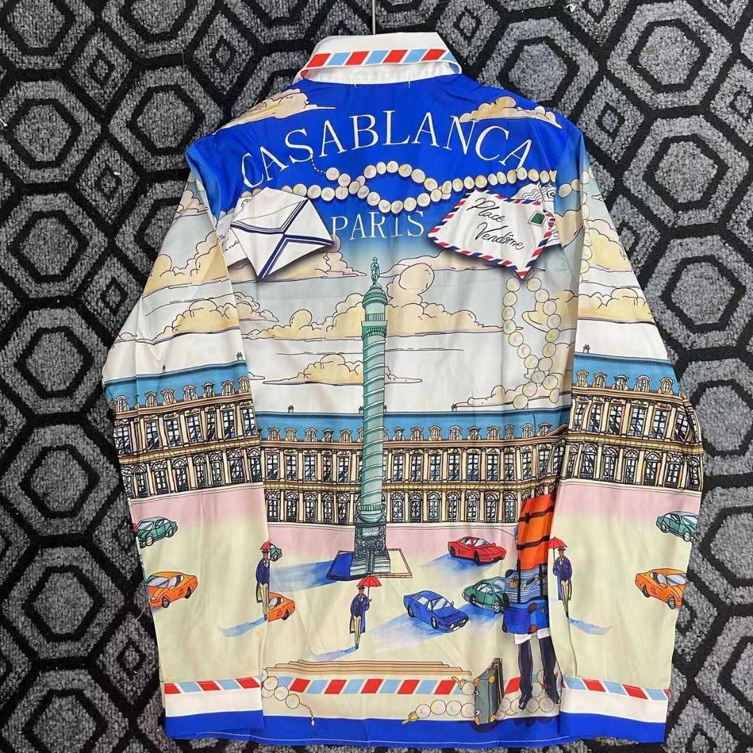 Casablanca Long-Sleeve Silk Shirt 'Place Casa' - DesignerGu