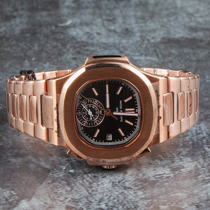 Patek Philipps Sa Rose Gold Watch with Black Dial - 