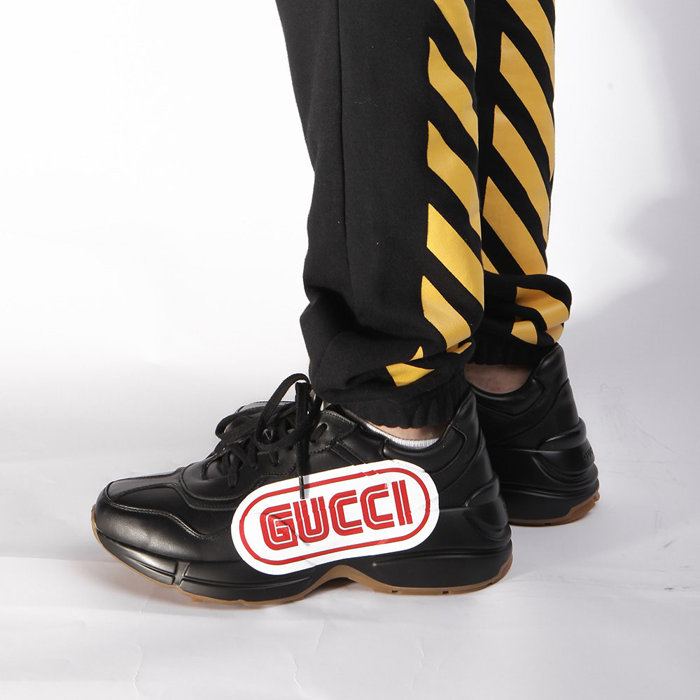 Gucci Rhyton Print Leather Sneaker(Black) - 