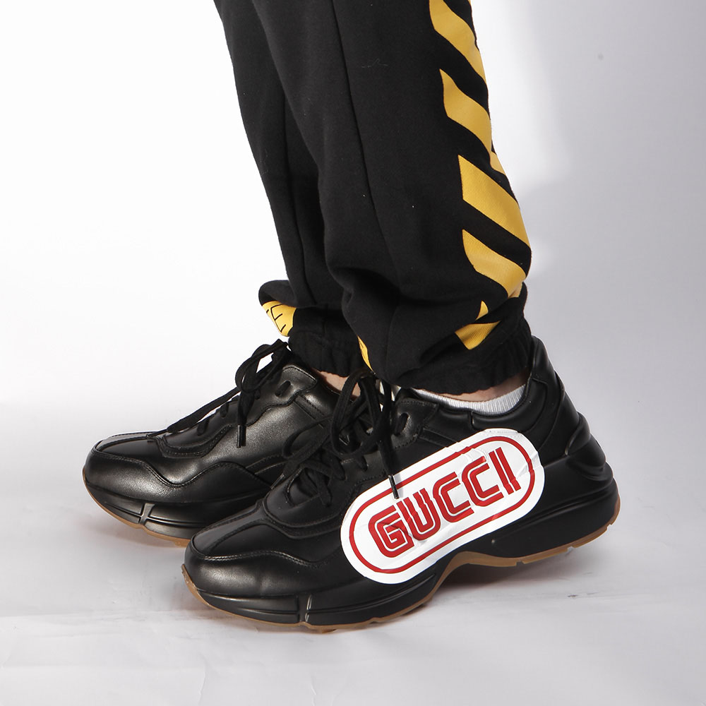 Gucci Rhyton Print Leather Sneaker(Black) - 