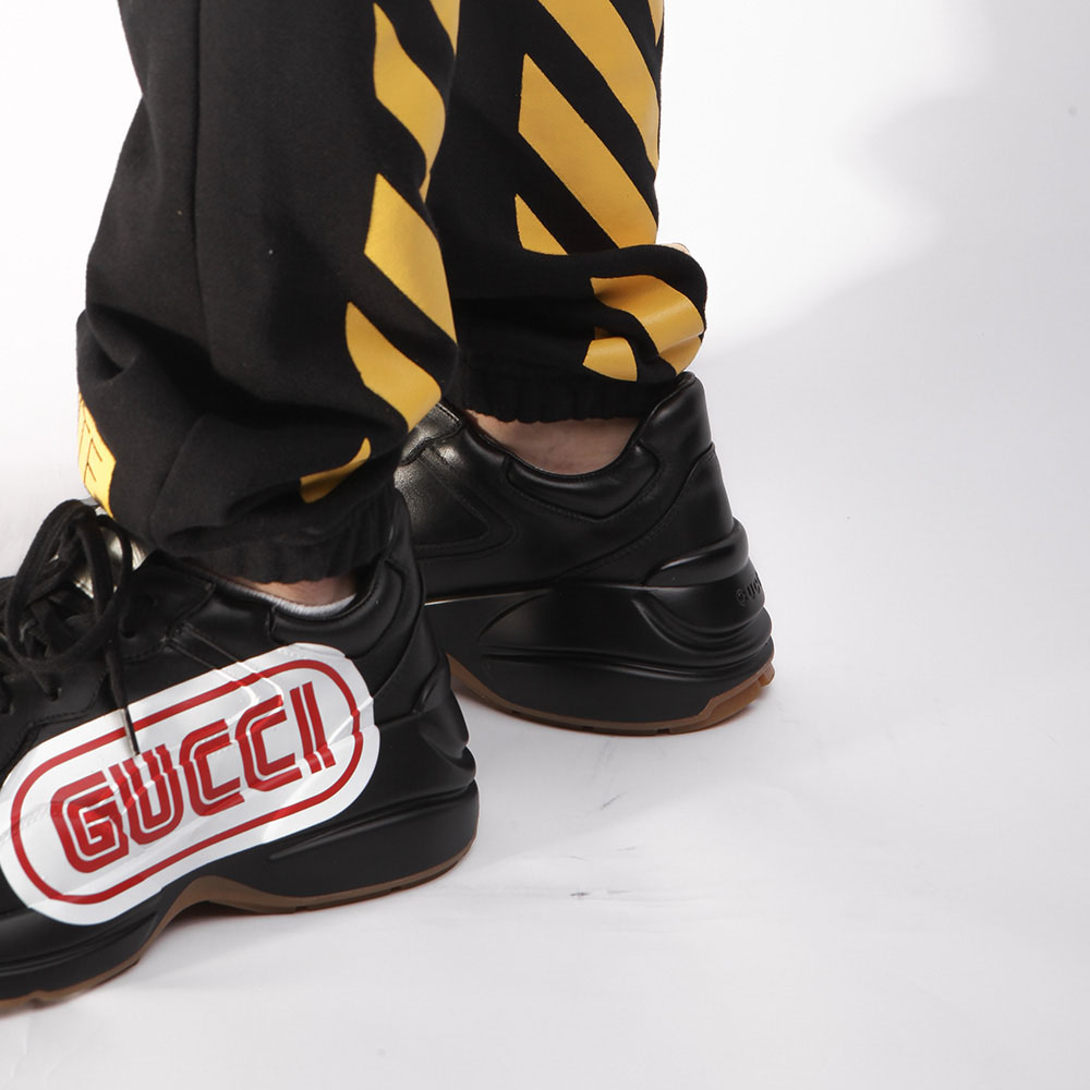 Gucci Rhyton Print Leather Sneaker(Black) - 