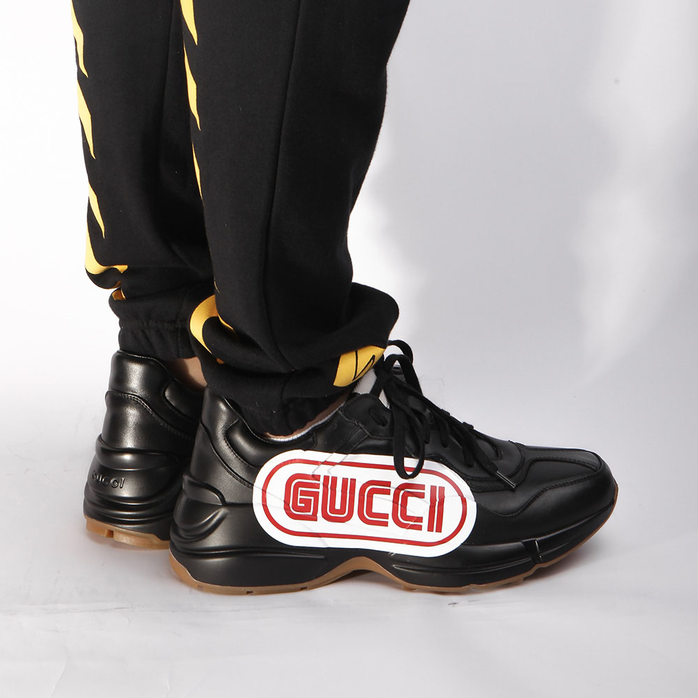 Gucci Rhyton Print Leather Sneaker(Black) - 