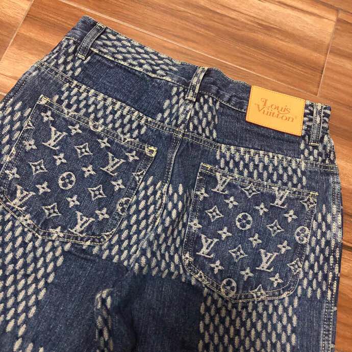Louis Vuitton Giant Damier Waves Monogram Denim Jeans Blue - DesignerGu