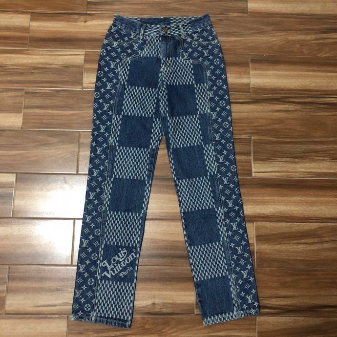 Louis Vuitton Giant Damier Waves Monogram Denim Jeans Blue - DesignerGu
