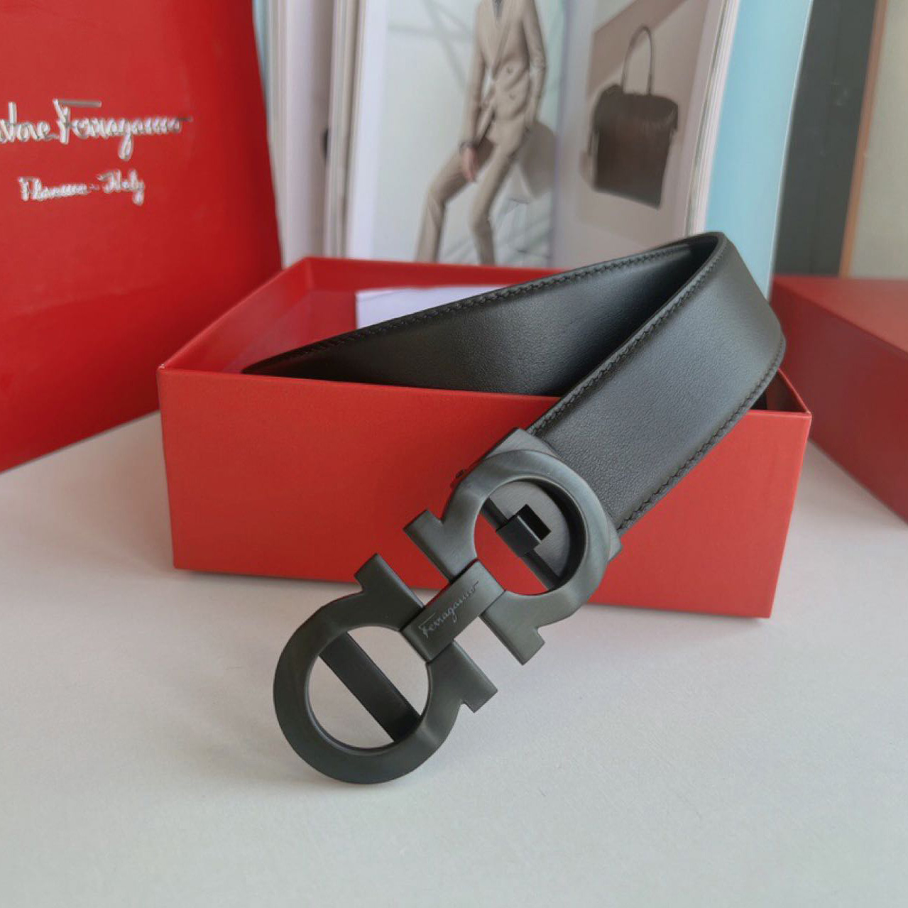 Ferragamo Black Leather Belt - 
