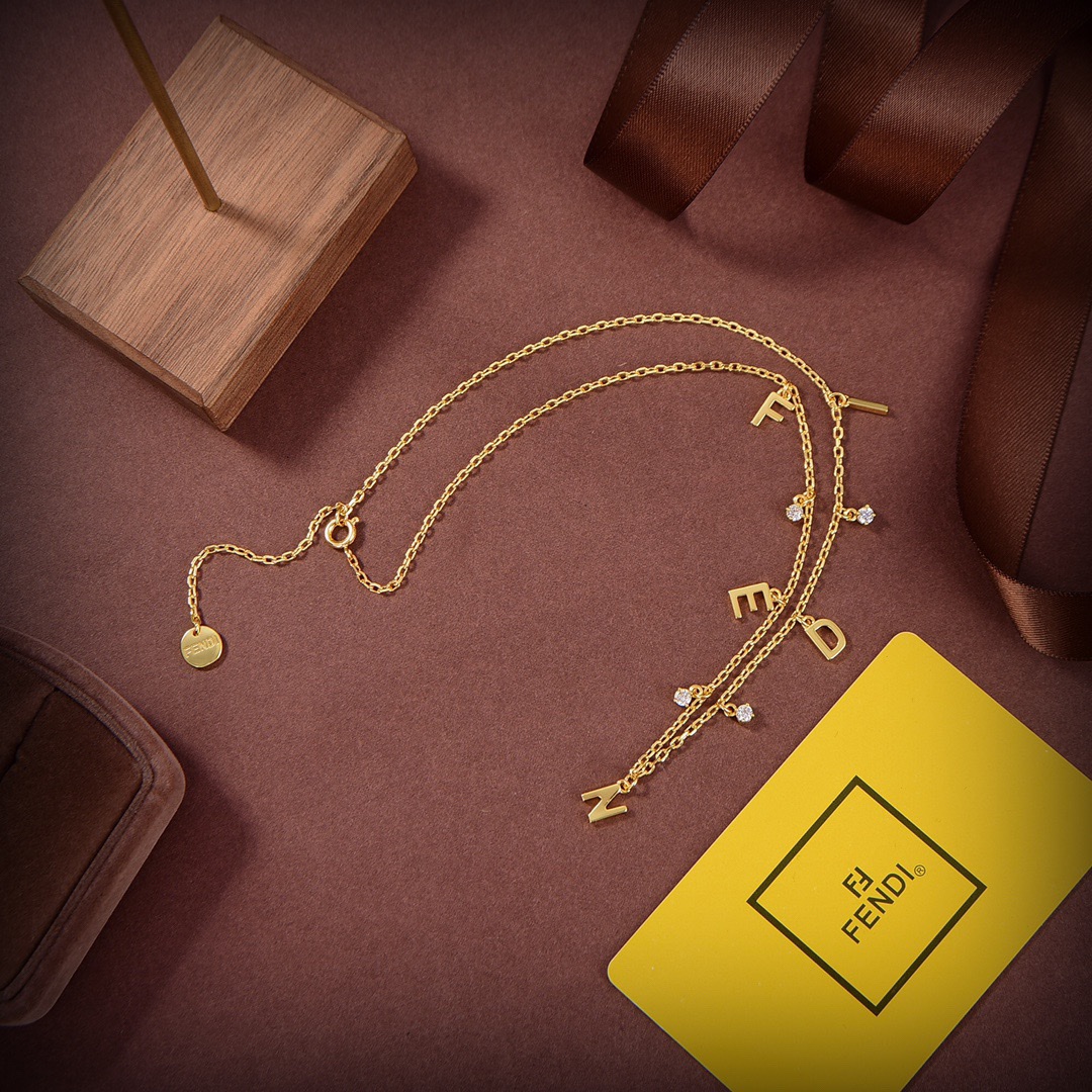 Fendi Signature Gold-Coloured Necklace - DesignerGu