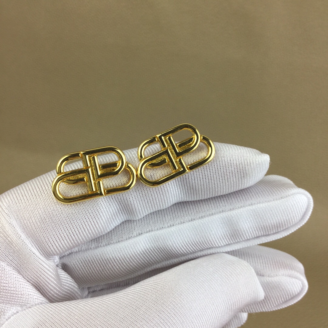 Balenciaga BB Small Stud Earrings In Gold Brass - DesignerGu