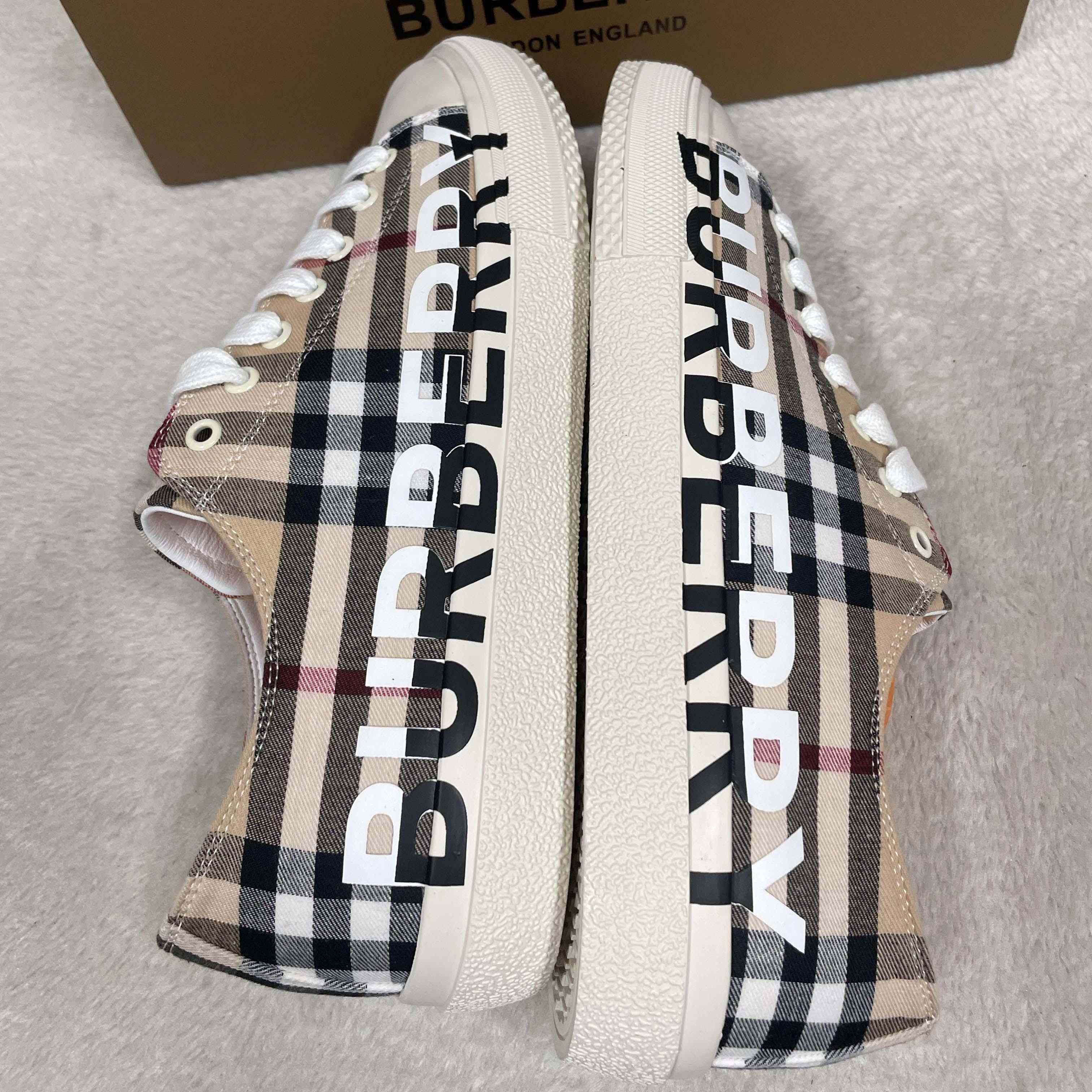 Burberry Logo Print Vintage Check Cotton Sneakers - DesignerGu
