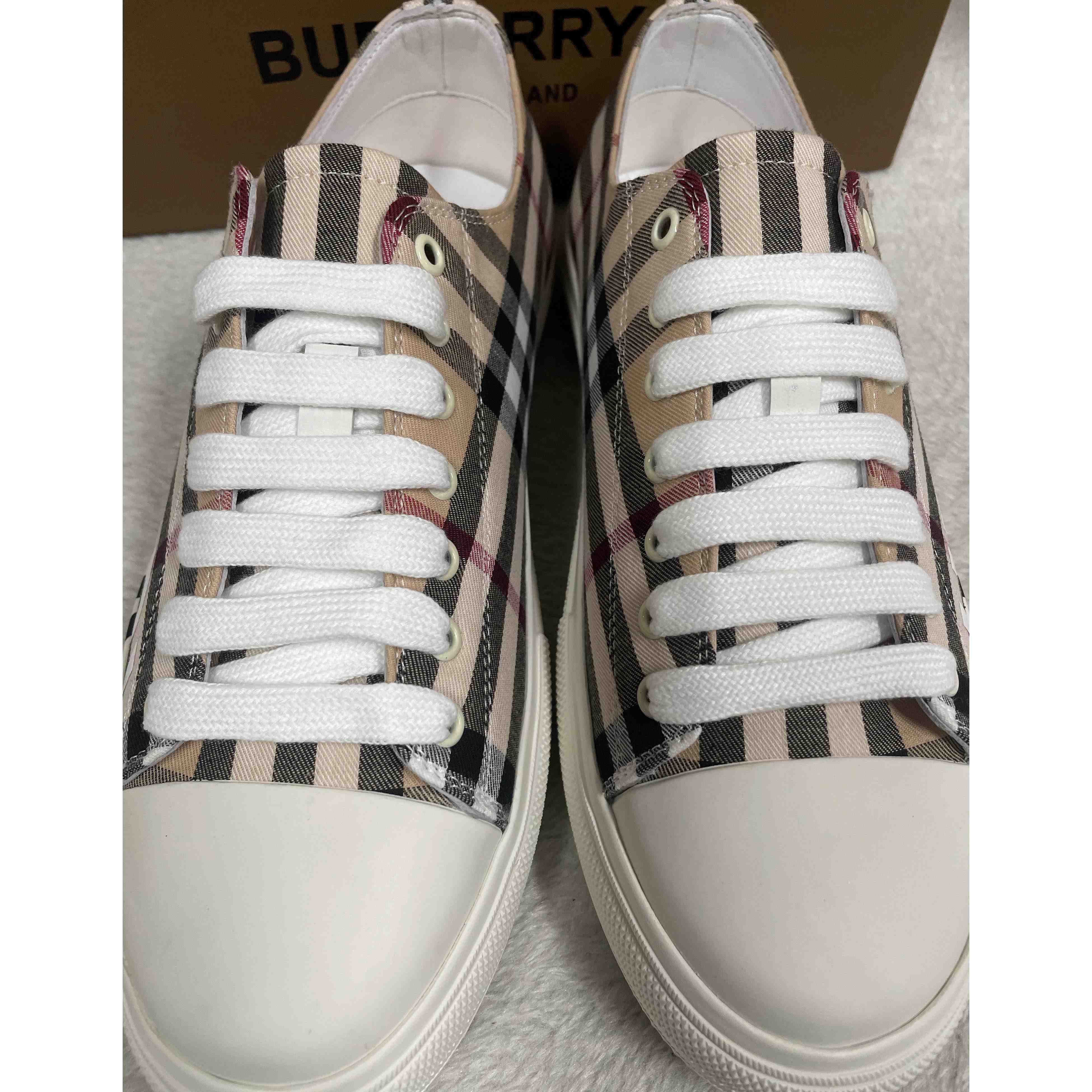Burberry Logo Print Vintage Check Cotton Sneakers - DesignerGu