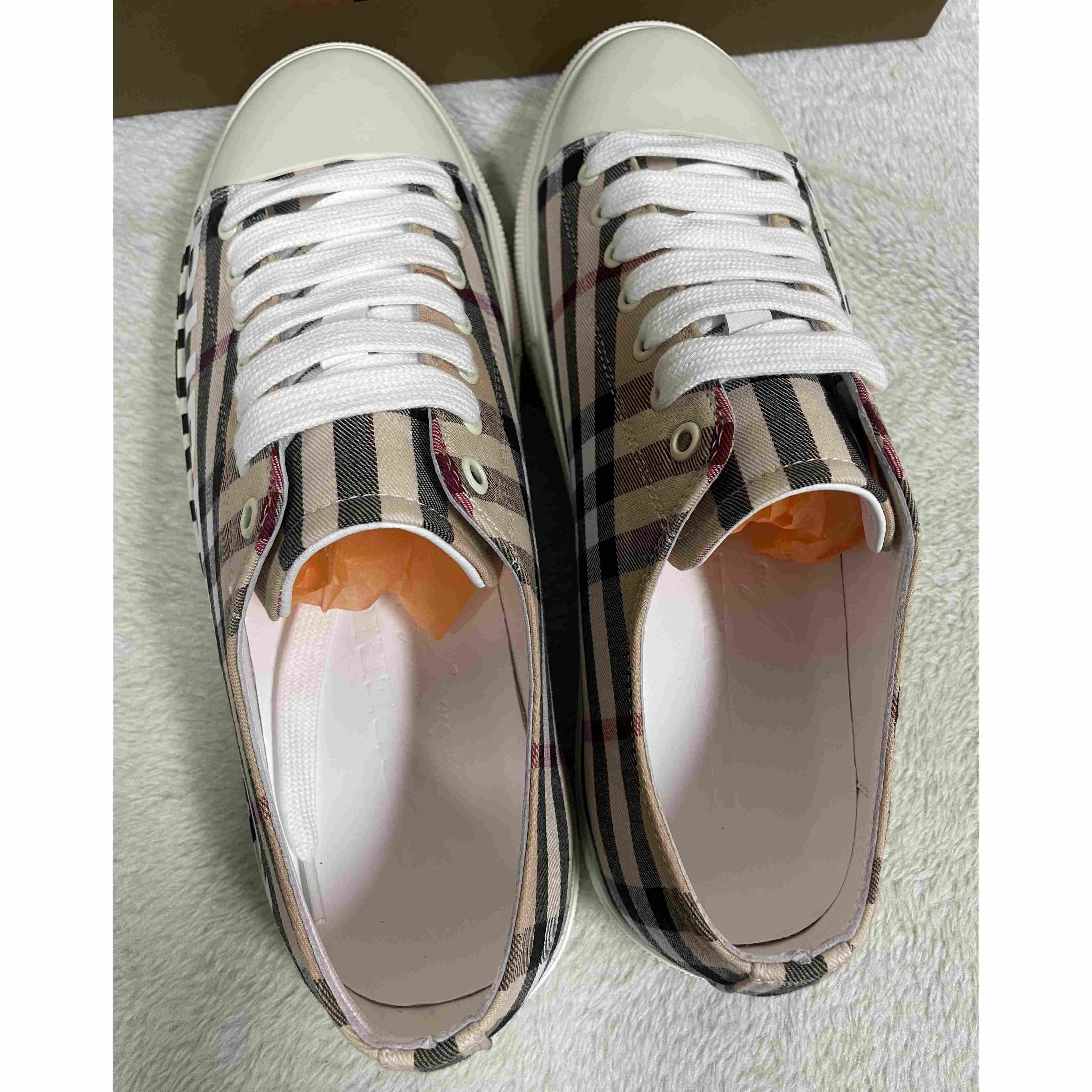 Burberry Logo Print Vintage Check Cotton Sneakers - DesignerGu