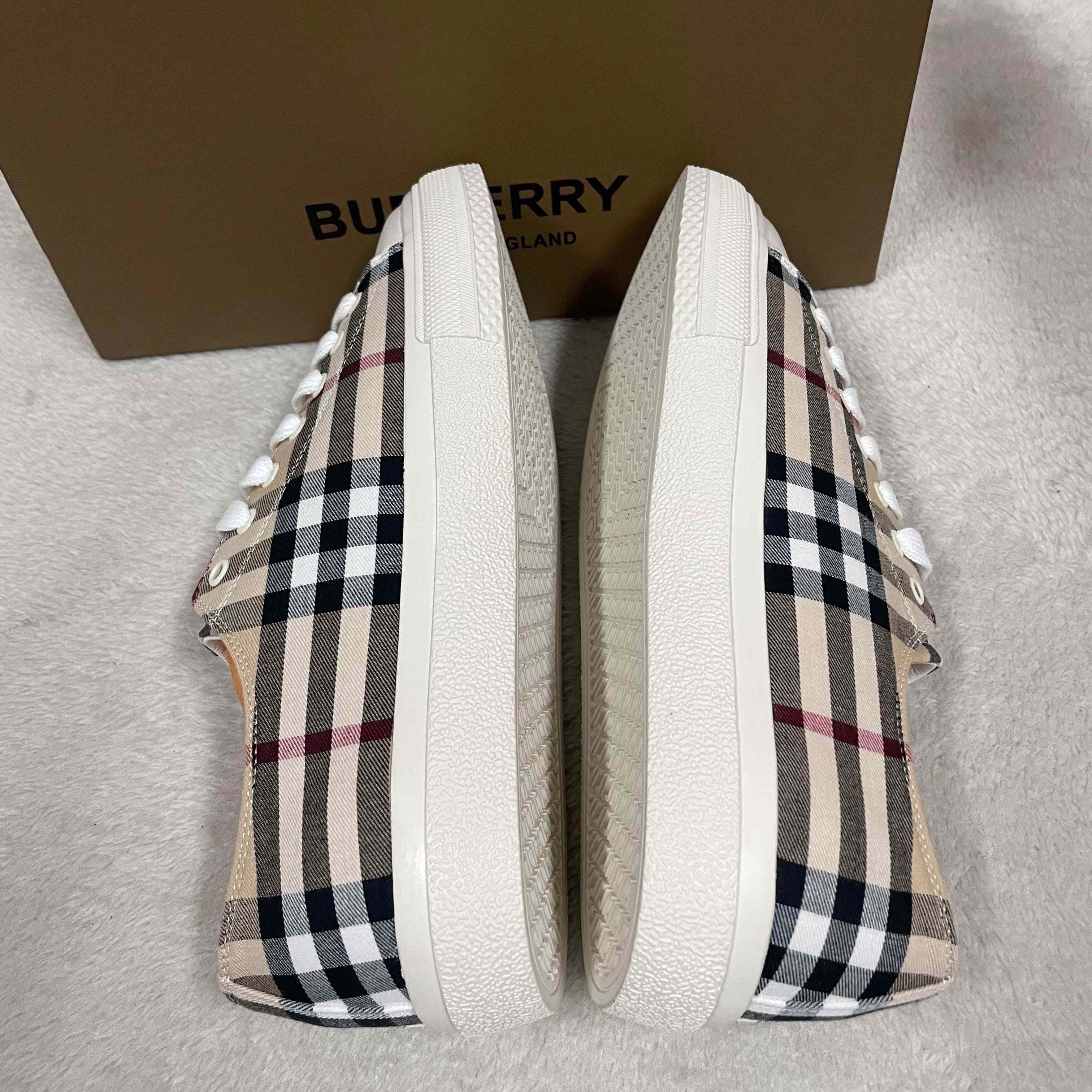 Burberry Logo Print Vintage Check Cotton Sneakers - DesignerGu