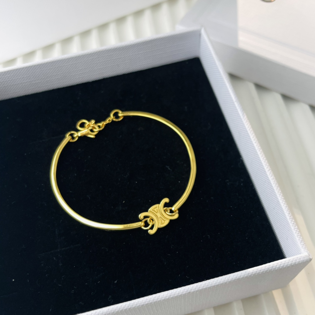 Celine Triomphe Articulated Bracelet In Brass With Gold Finish - DesignerGu