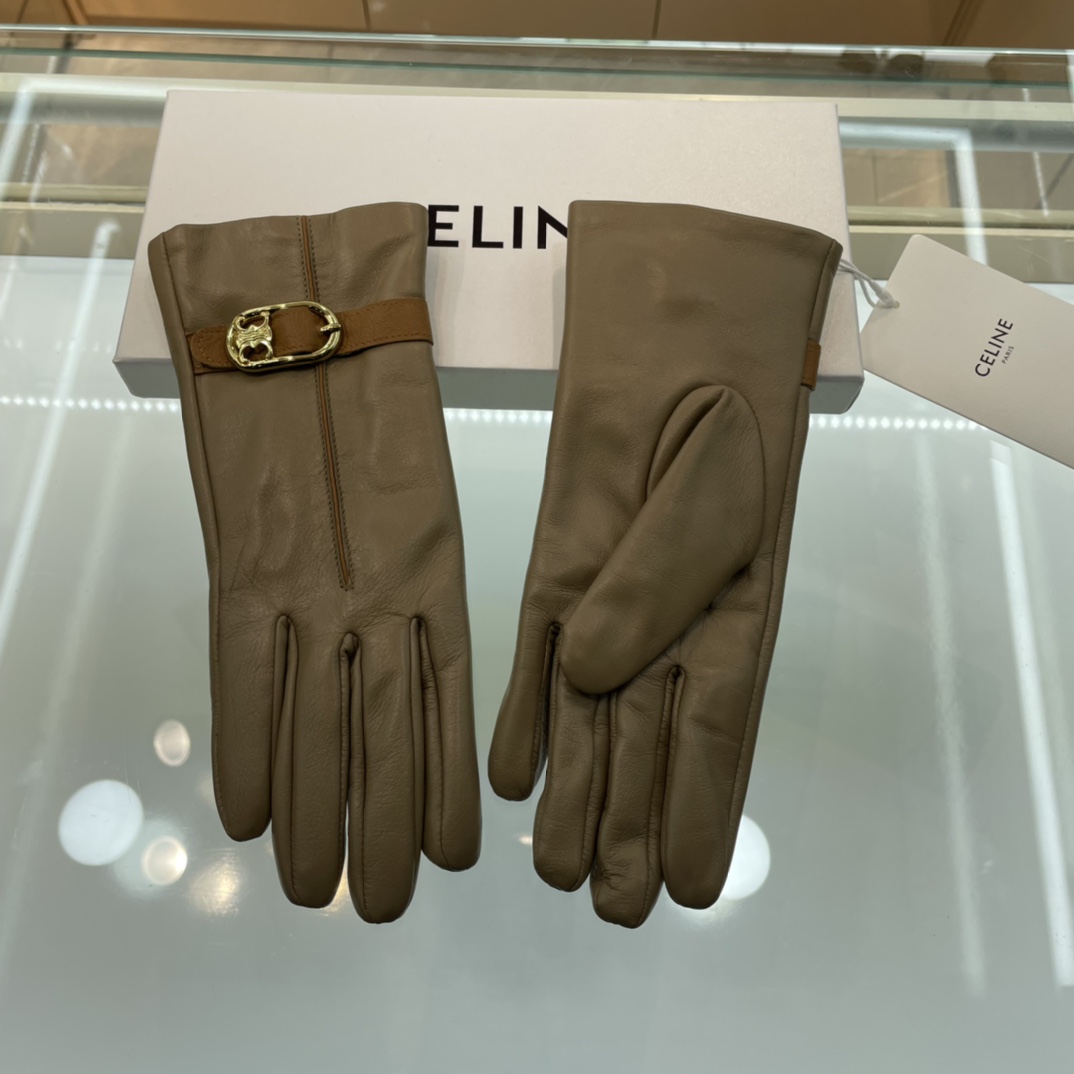 Celine “Triomphe” Gloves In Lambskin Leather - DesignerGu