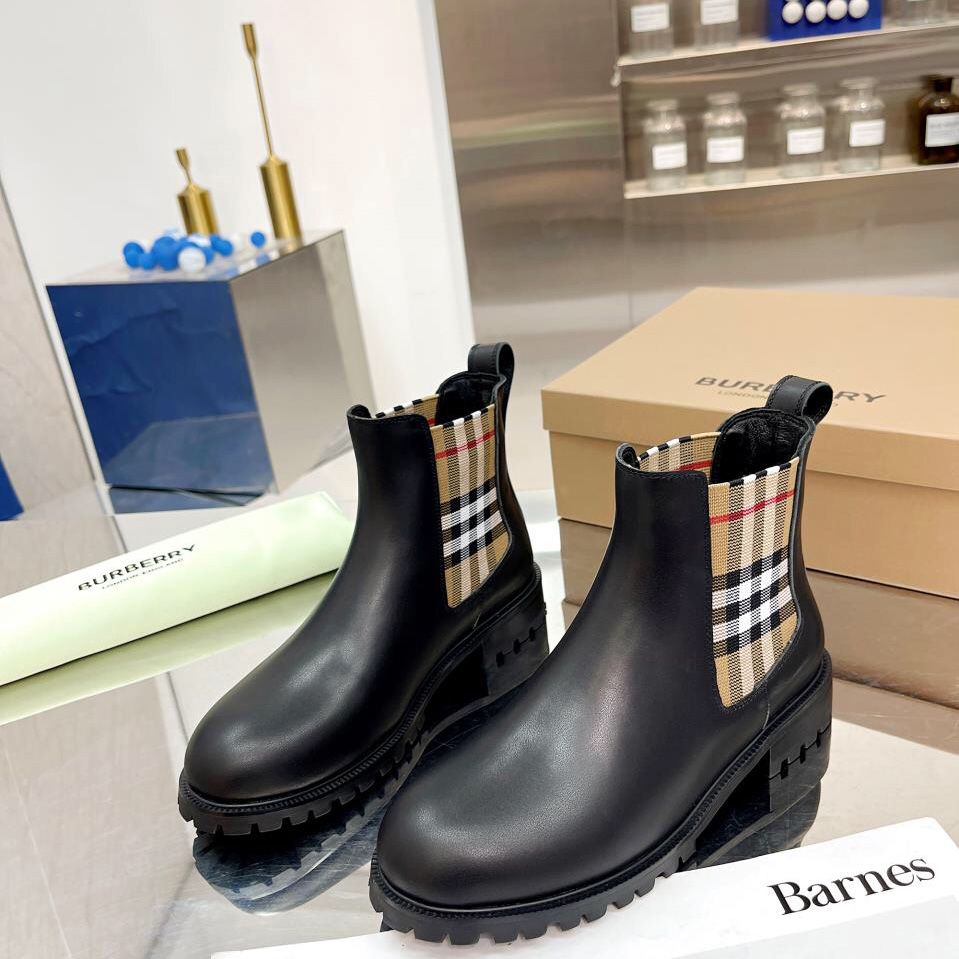 Burberry Vintage Check Detail Leather Chelsea Boots - DesignerGu