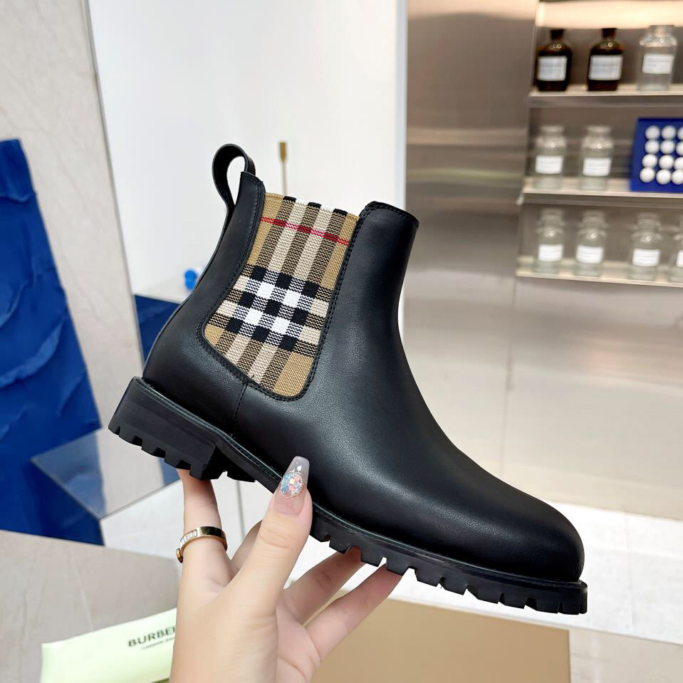Burberry Vintage Check Detail Leather Chelsea Boots - DesignerGu