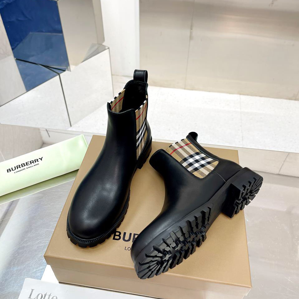 Burberry Vintage Check Detail Leather Chelsea Boots - DesignerGu