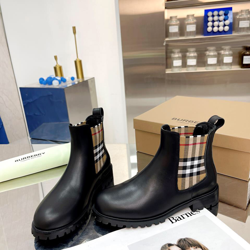 Burberry Vintage Check Detail Leather Chelsea Boots - DesignerGu