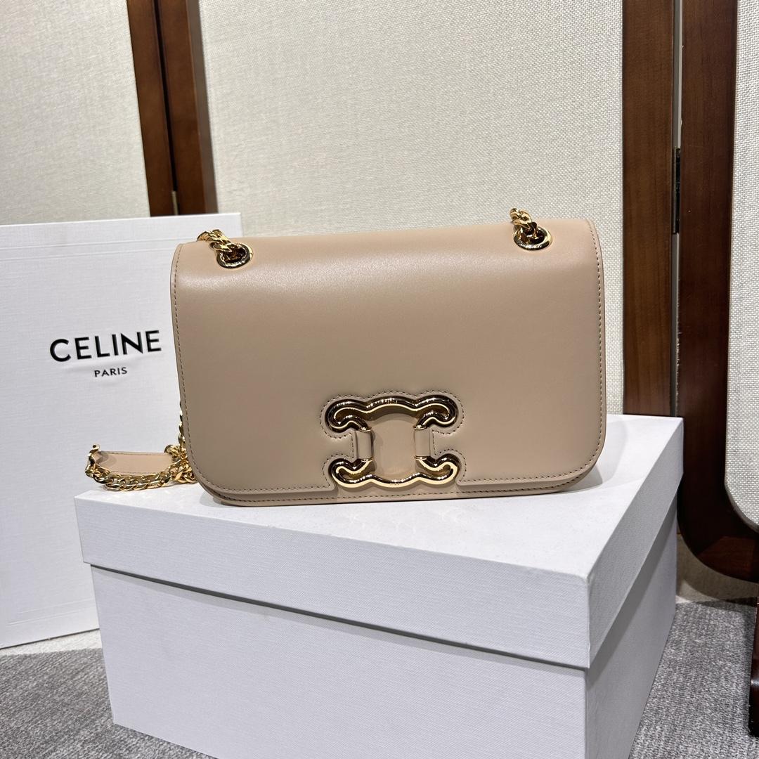 Celine Medium Bag Triomphe Frame In Shiny Calfskin - DesignerGu