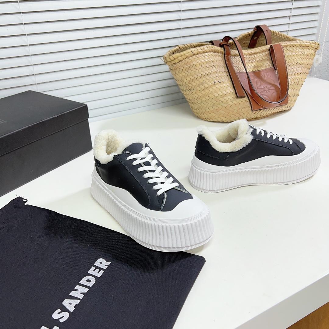 JIl Sander Leather Sneakers With Vulcanized Rubber Sole - DesignerGu