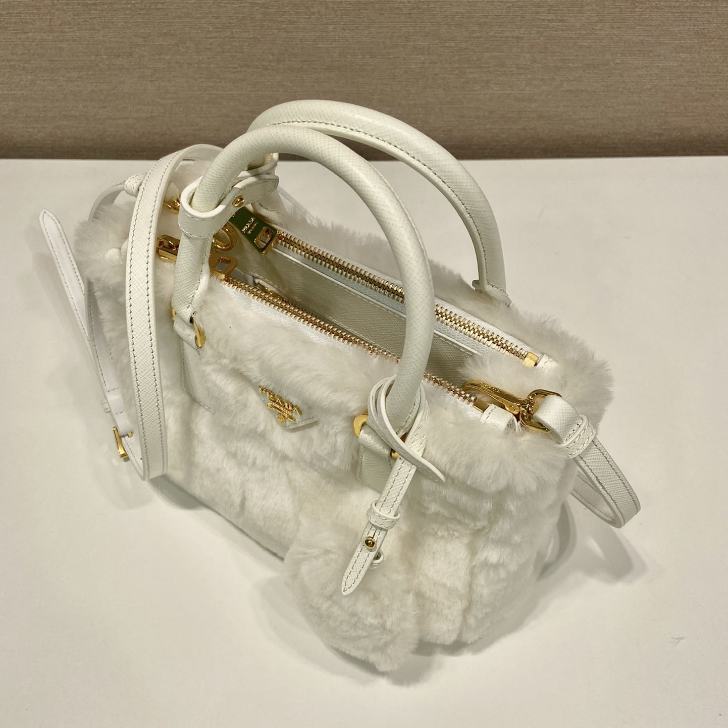 Prada Galleria Shearling Mini-Bag - DesignerGu