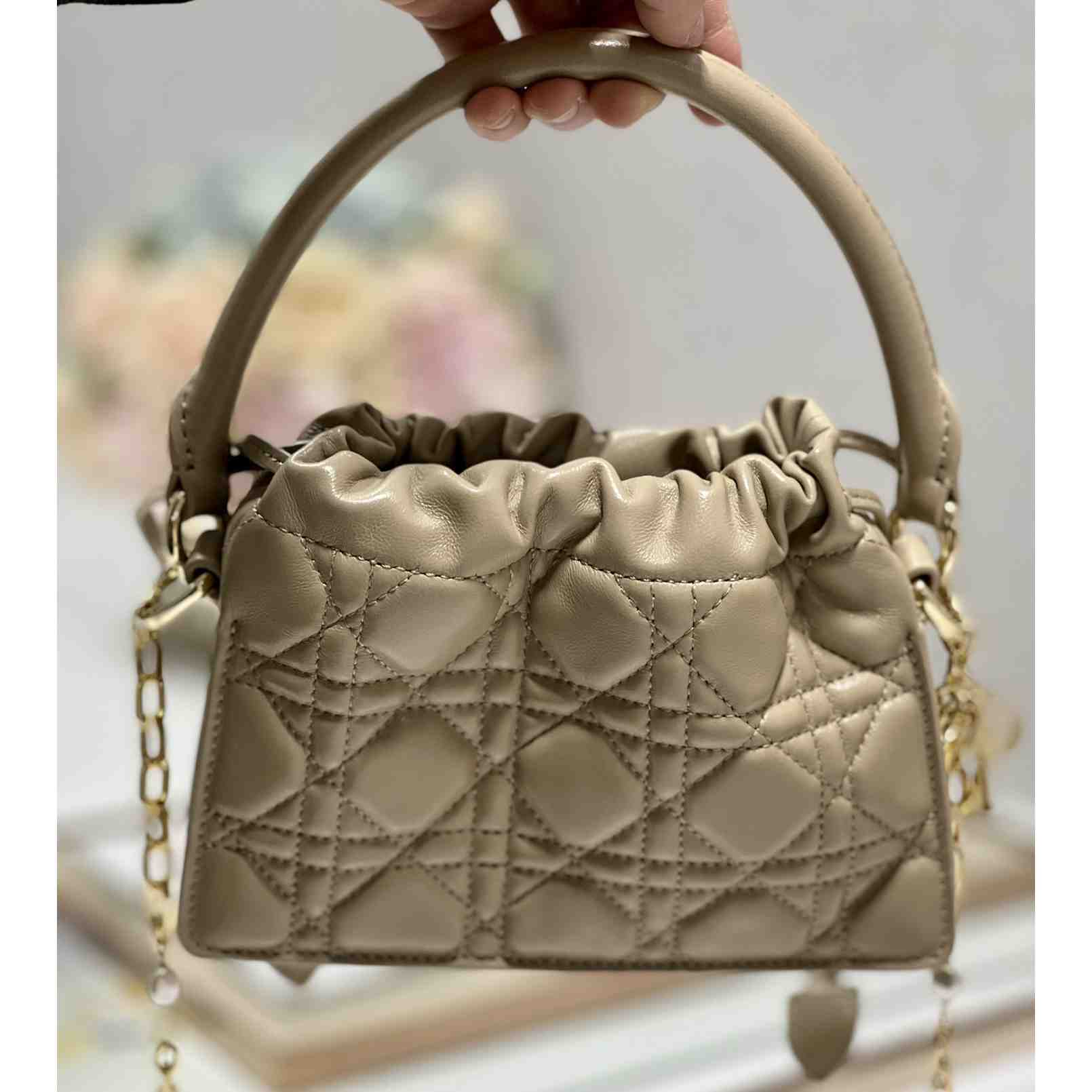 Dior Lady Dior Top Handle Drawstring Mini Bag - 