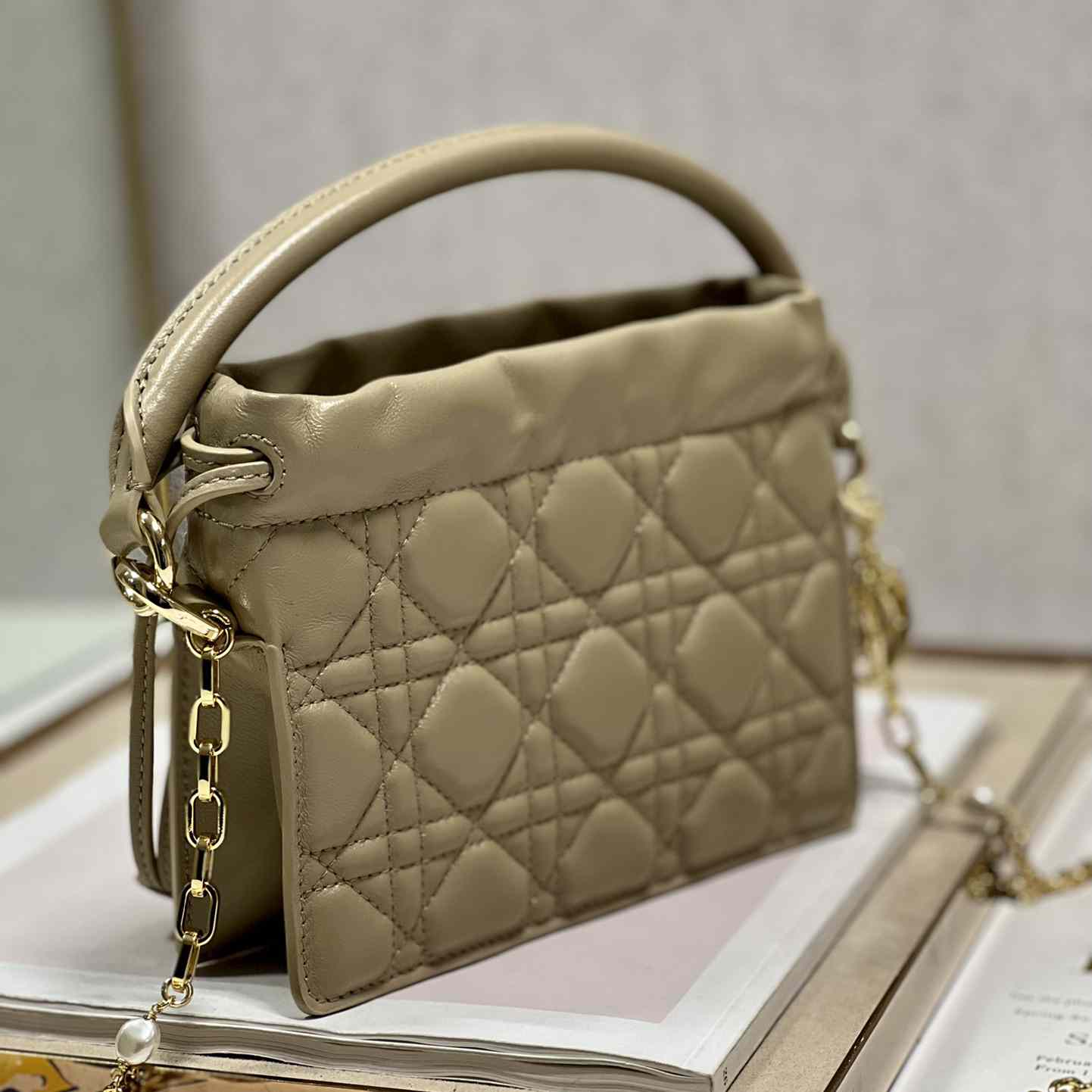 Dior Lady Dior Top Handle Drawstring Mini Bag - 