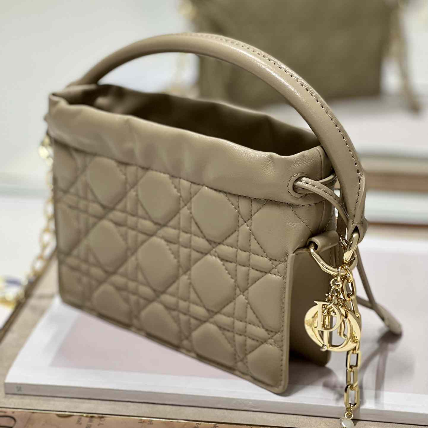 Dior Lady Dior Top Handle Drawstring Mini Bag - 
