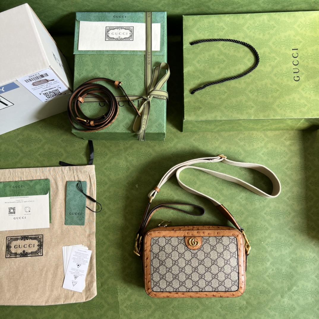 Gucci Python Trim Shoulder Bag With Double G (23.5x 16x 4.5cm) - 