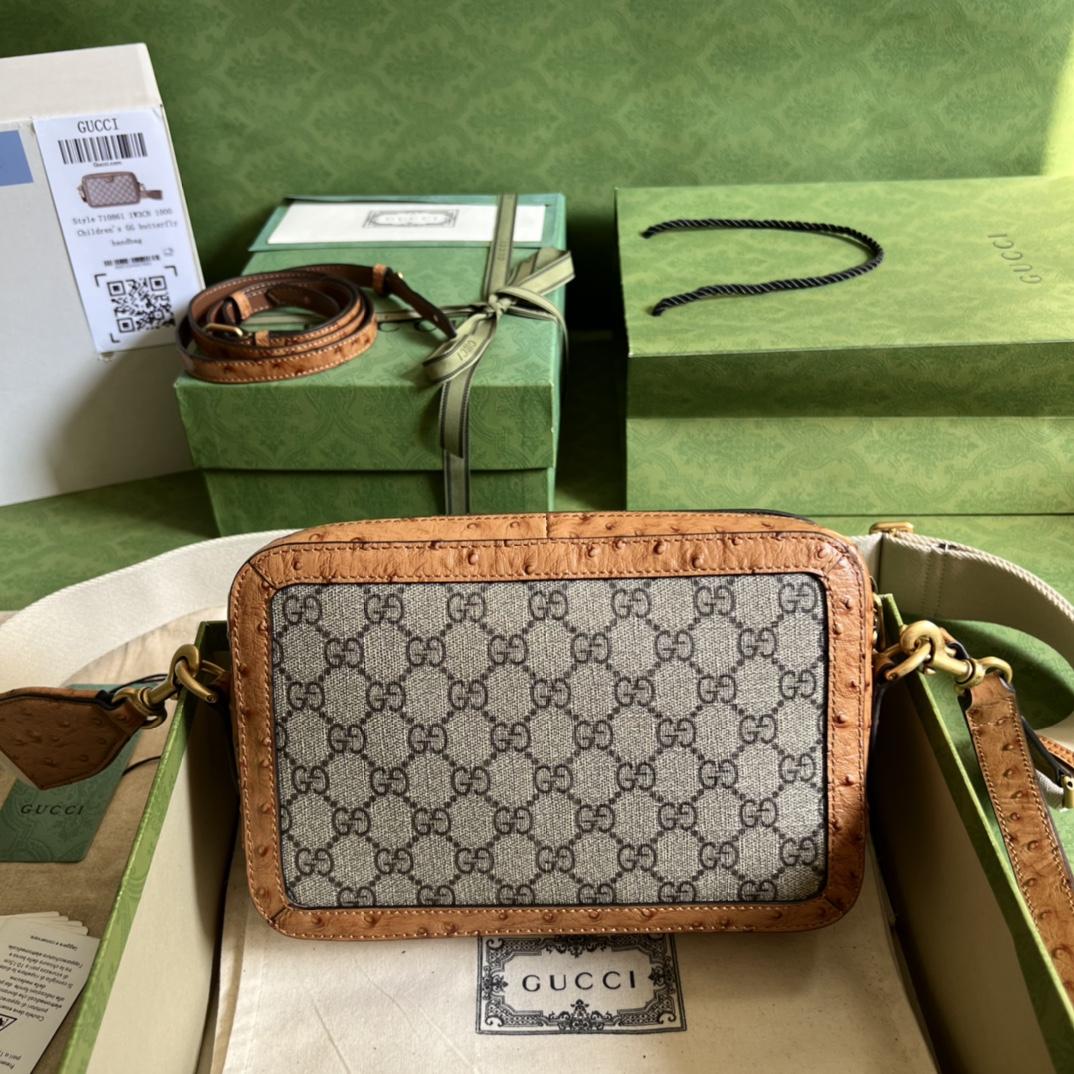 Gucci Python Trim Shoulder Bag With Double G (23.5x 16x 4.5cm) - 