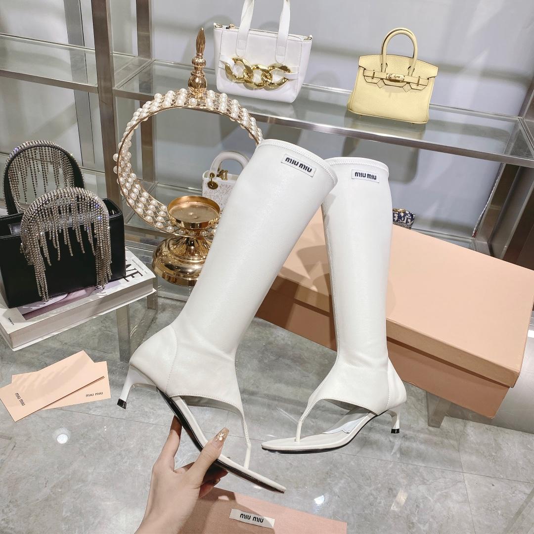 Miu Miu Stretch Nappa Leather Thong Boots - DesignerGu
