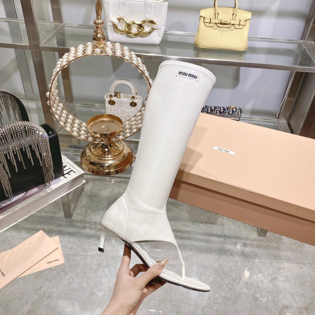 Miu Miu Stretch Nappa Leather Thong Boots - DesignerGu
