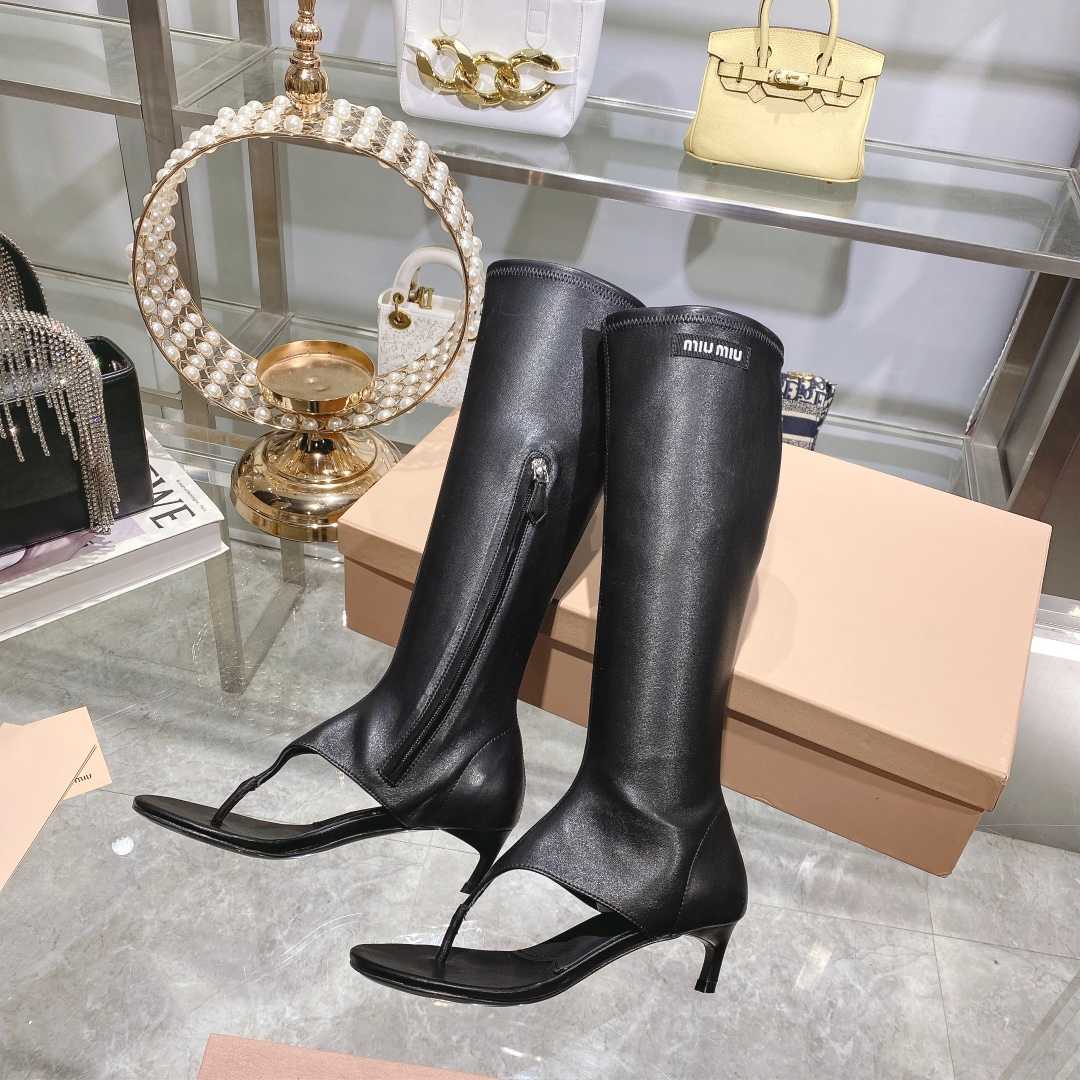 Miu Miu Stretch Nappa Leather Thong Boots - DesignerGu