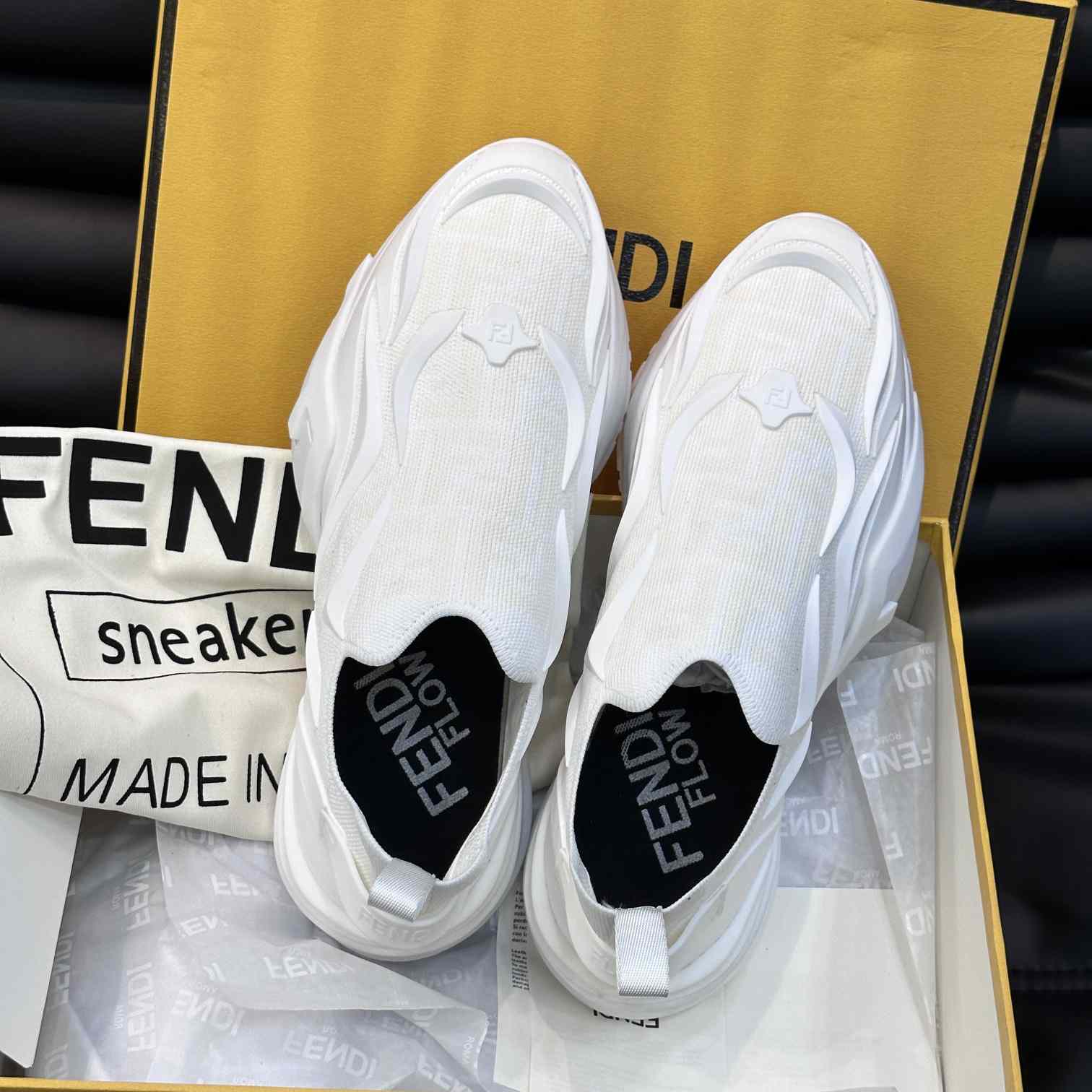 Fendi Flow White Mesh Running Sneakers - 