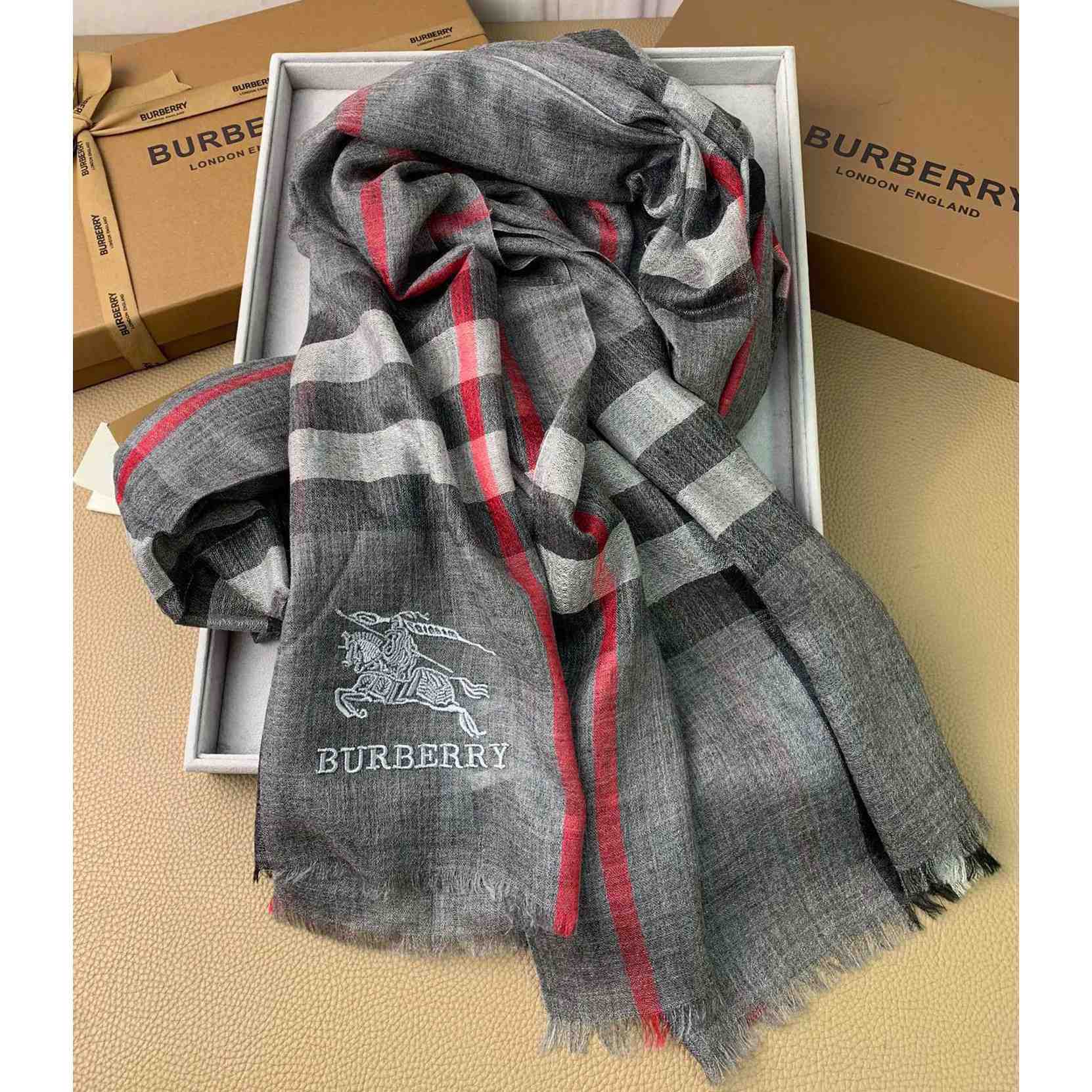 Burberry Lightweight Check Wool Silk Scarf - DesignerGu