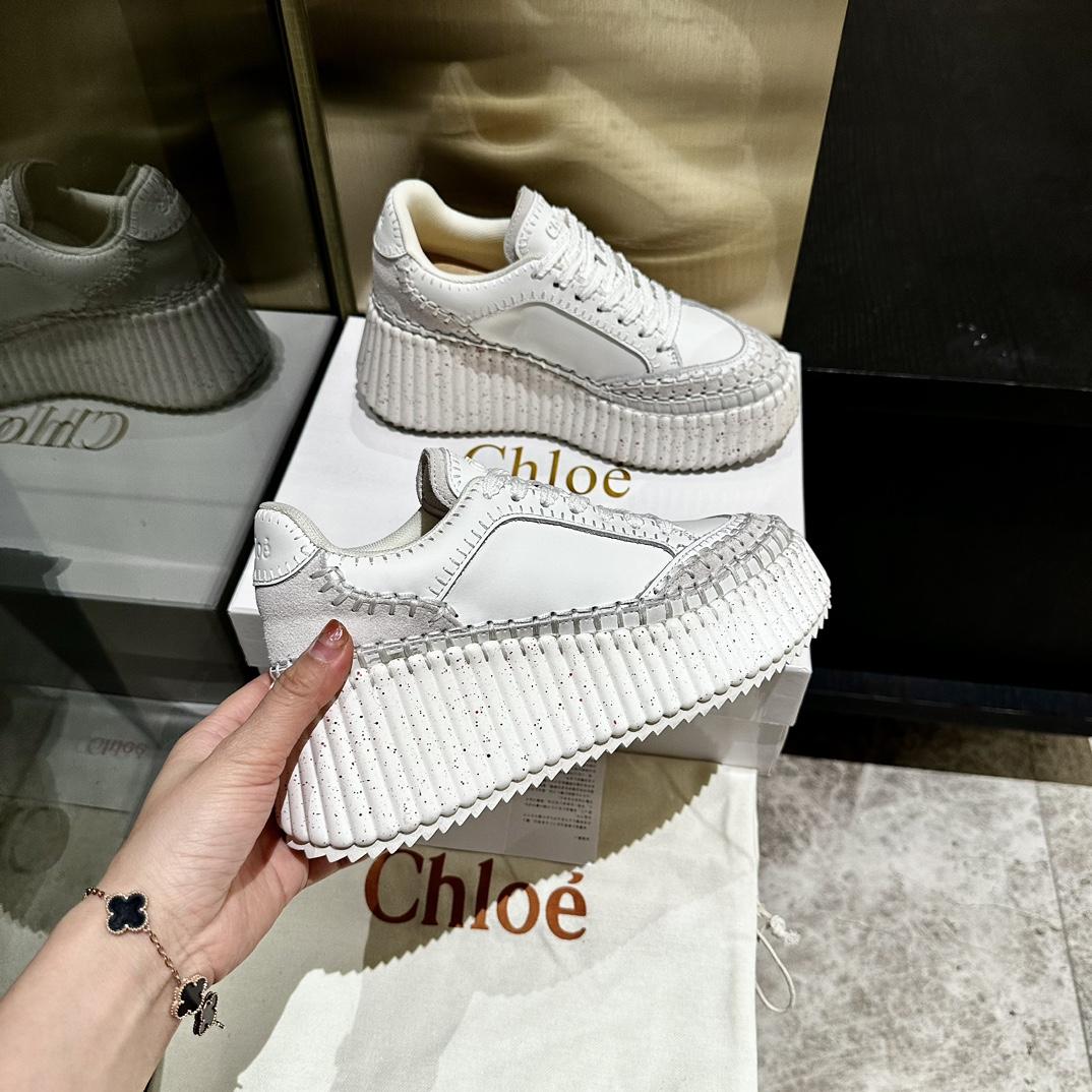 Chloe Women's Natural Nama Suede-trimmed Leather Platform Sneakers - DesignerGu