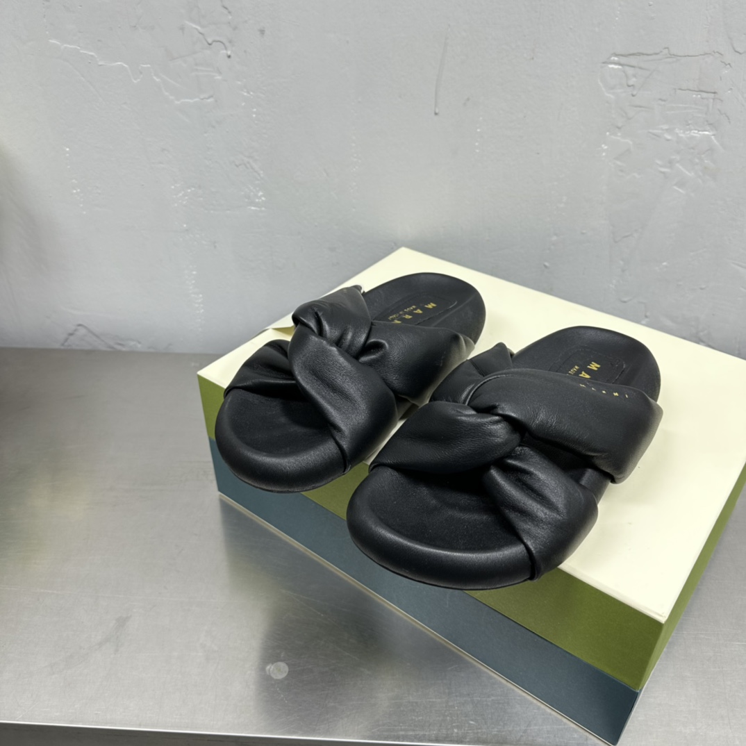 Marni Black Twisted Leather Bubble Sandal - DesignerGu