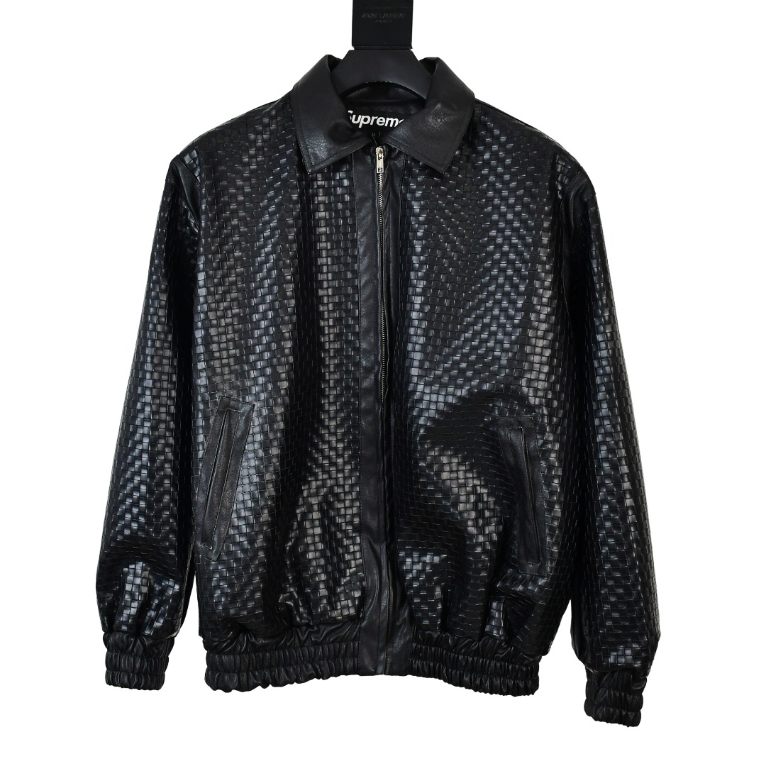 Supreme Woven Leather Varsity Jacket - DesignerGu