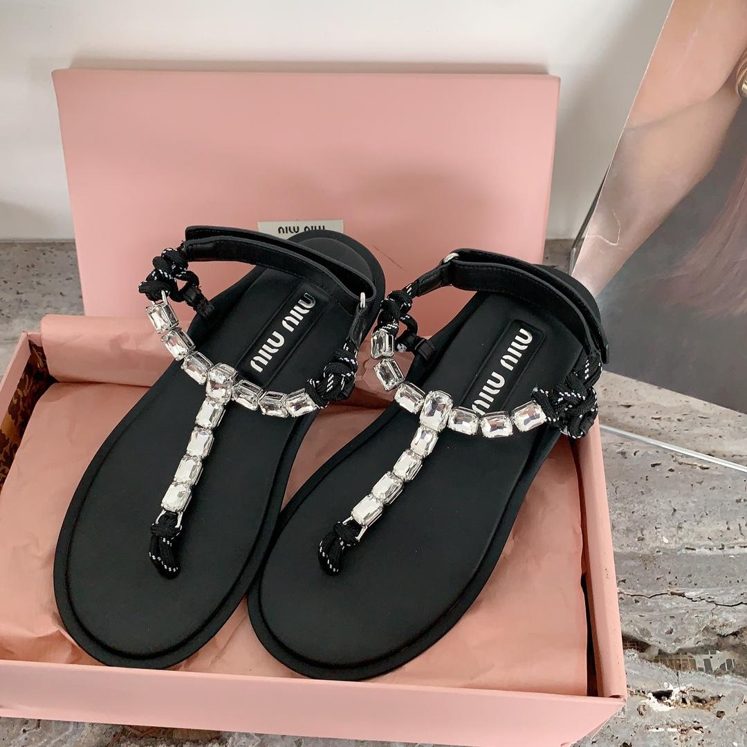 Miu Miu Cotton Cord Thong Sandals - DesignerGu