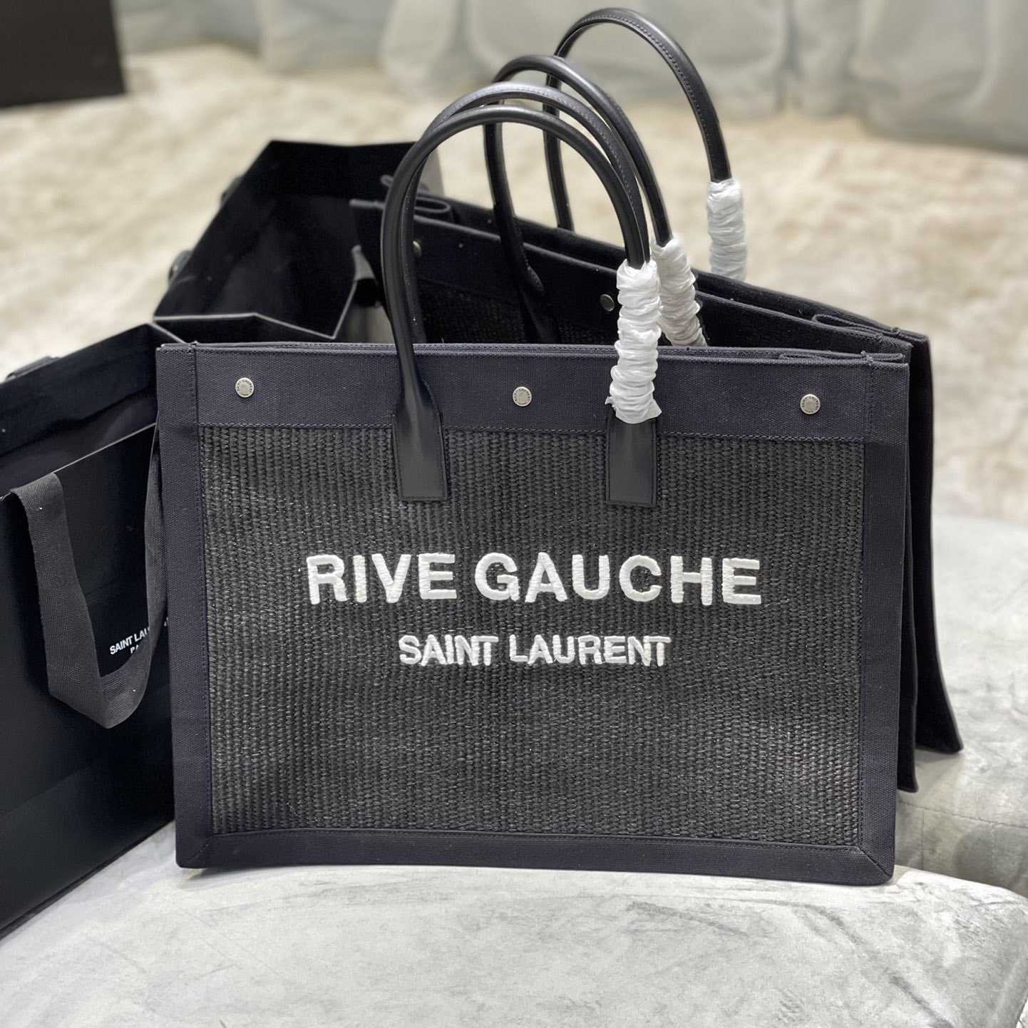 Saint Laurent Rive Gauche Woven Tote Bag   48×36×16cm - DesignerGu
