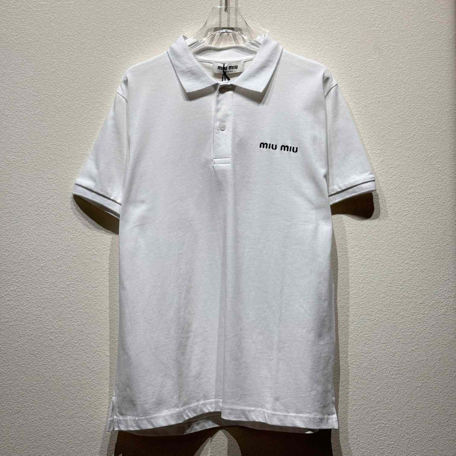 Miu Miu White Cotton Pique Polo Shirt - DesignerGu