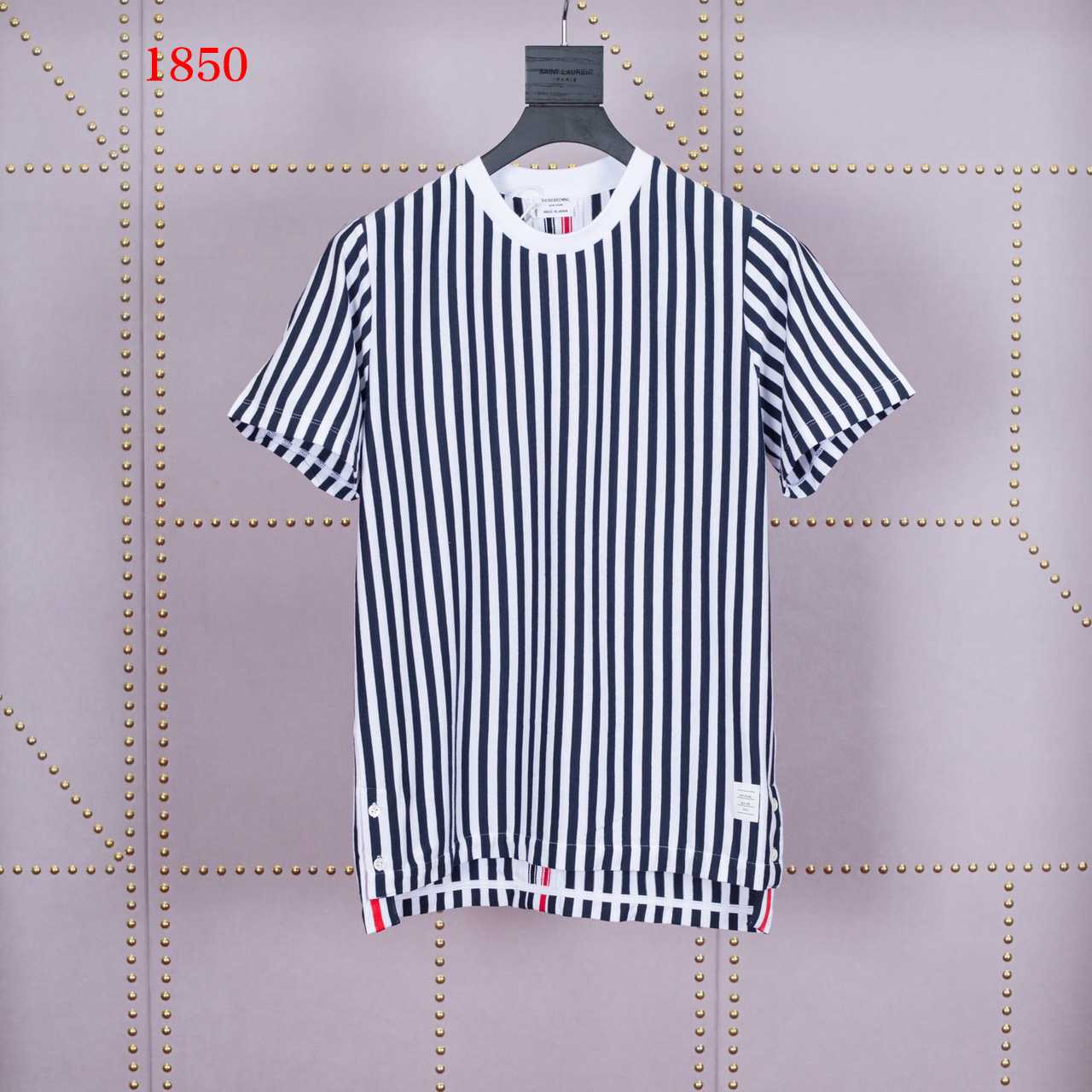 Thom Browne Navy and White RWB Bold Stripe T-Shirt   1850 - DesignerGu