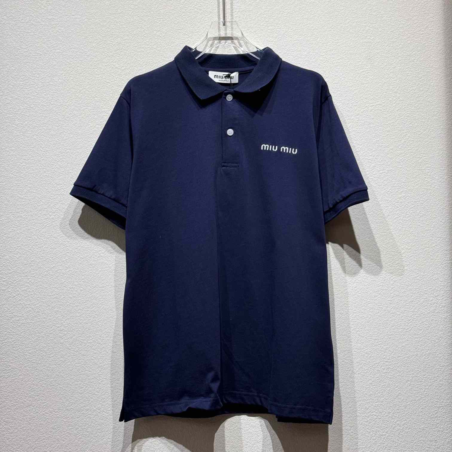 Miu Miu Blue Cotton Pique Polo Shirt - DesignerGu