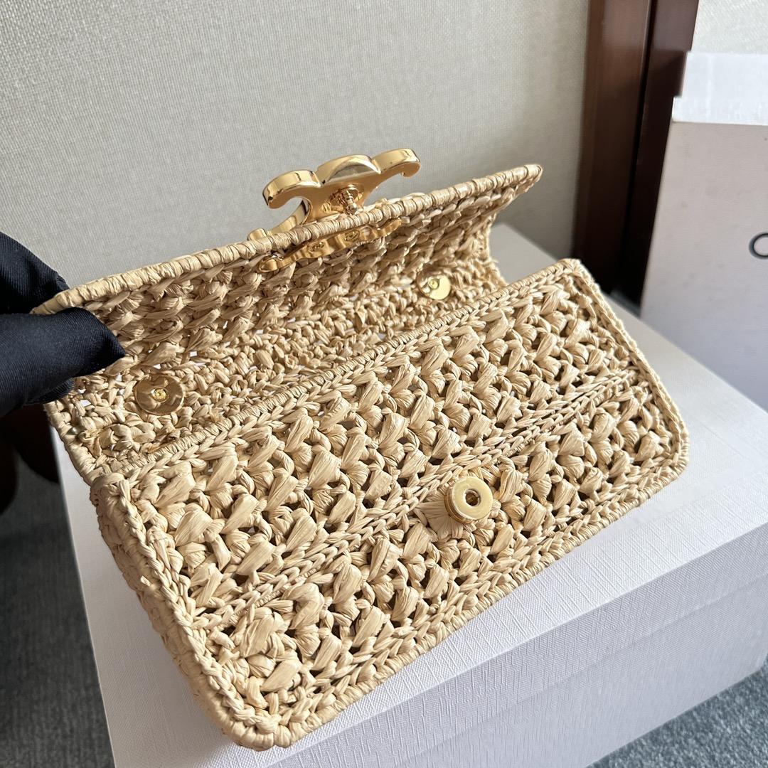 Celine Chain Shoulder Bag Claude In Raffia Effect Textile - 