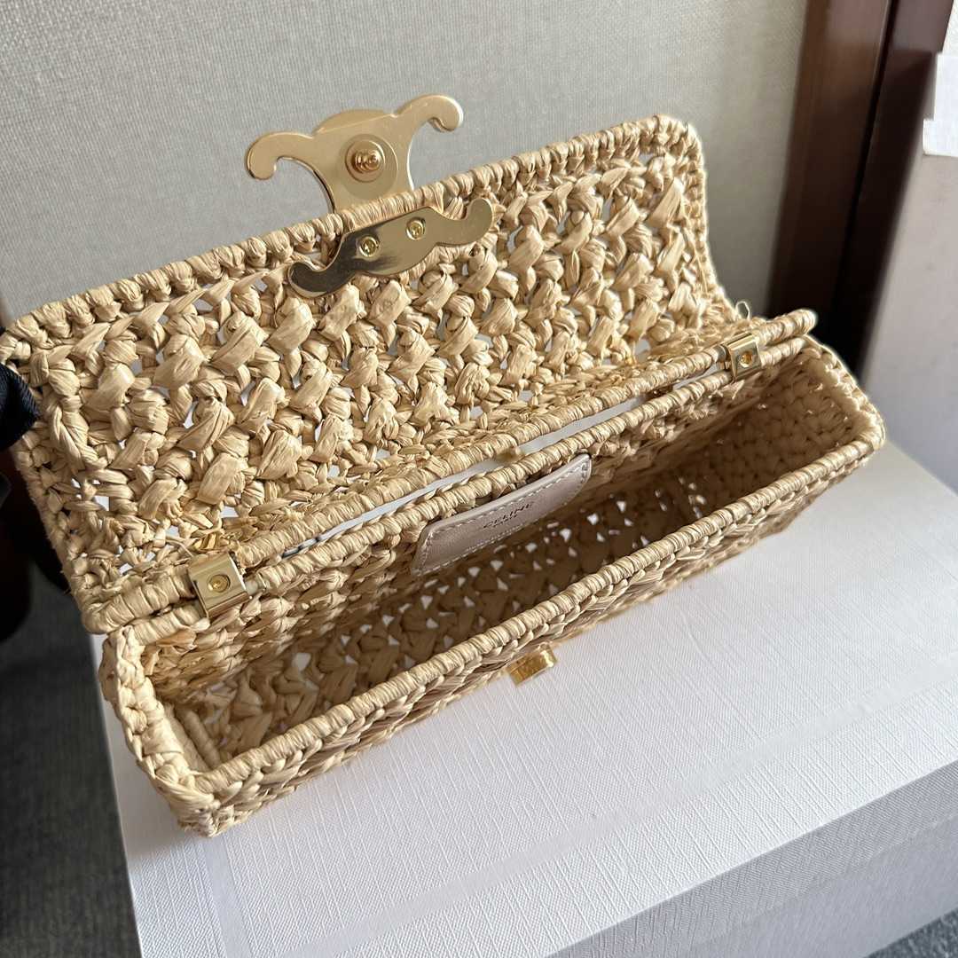 Celine Chain Shoulder Bag Claude In Raffia Effect Textile - 