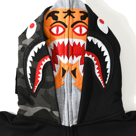 Bape Color Camo Tiger Shark Full Zip Double Hoodie - 