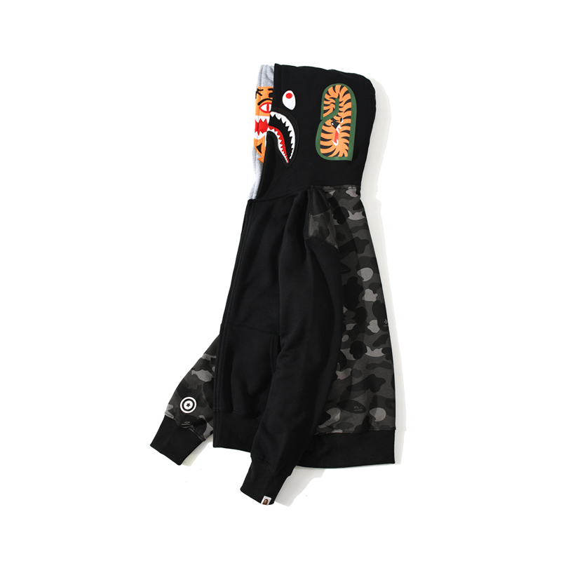 Bape Color Camo Tiger Shark Full Zip Double Hoodie - 